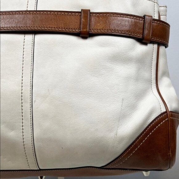 RESERVED! Coach Hampton White Brown Leather Satchel Shoulder Bag F11200 - Picture 8 of 16